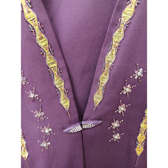 Vtg KB Stella Louise Long Duster Jacket Womens Purple Plum Beads Gold Thread 24W - Picture 3 of 12